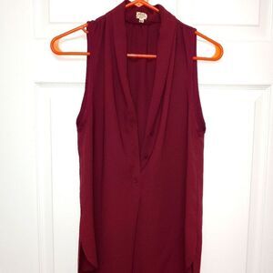 Wilfred Women's Size XS Burgundy Sheer Chiffon Hi-Lo Blouse